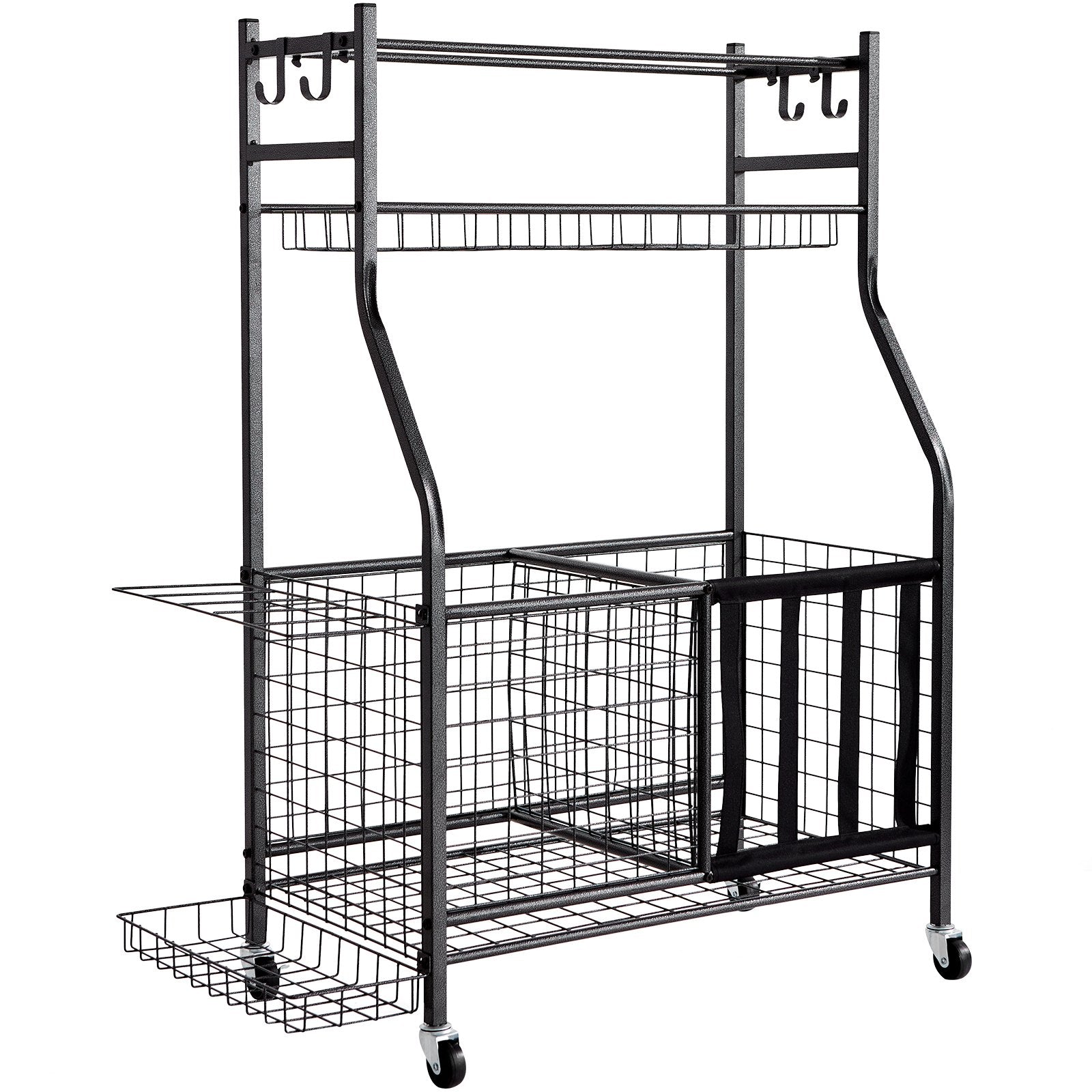 Sports Equipment Garage Organizer, Rolling Ball Storage Cart on Wheels, Basketball Rack with Baskets & Hooks, V952-QLSNJHSS4G2GUA6PTV0