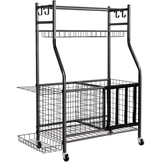 Sports Equipment Garage Organizer, Rolling Ball Storage Cart on Wheels, Basketball Rack with Baskets & Hooks, V952-QLSNJHSS4G2GUA6PTV0