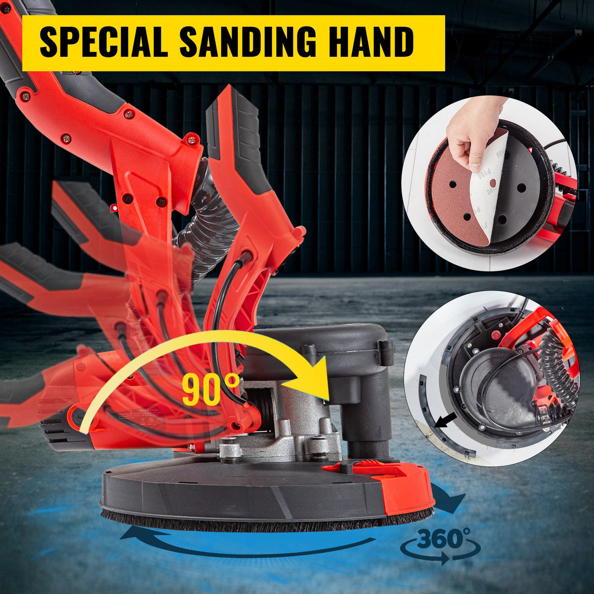 Drywall Sander 750W Electric, Electric Sander Variable Speed 800-1750RPM, Drywall Sander Foldable Sheetrock V952-QMDMJ750WZDZKD001V3