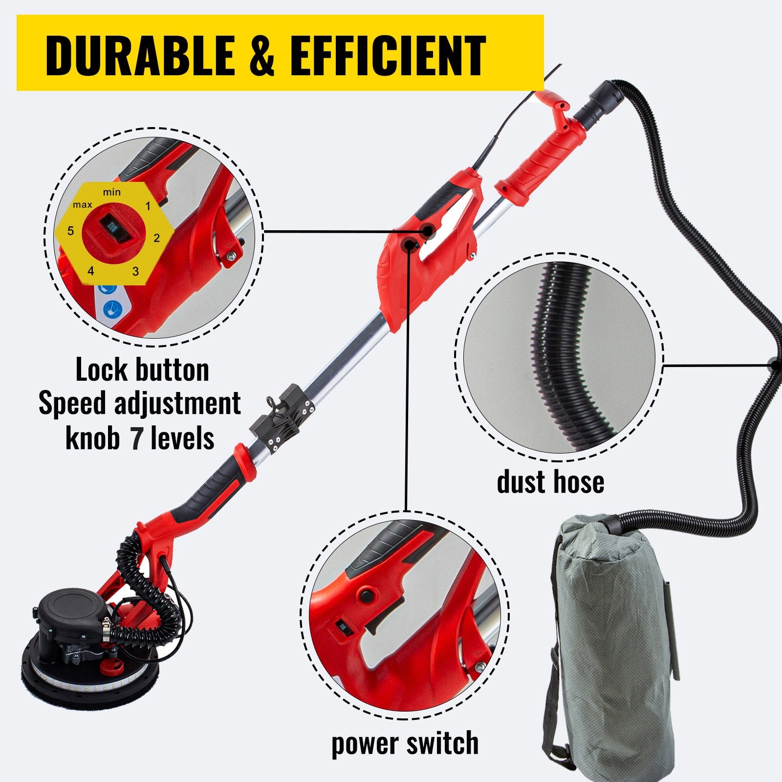 Drywall Sander 750W, Electric Drywall Sander, Foldable Sheetrock Sander, with Telescope Handle, Electric V952-QMDMJ750WZDZKDDD1V3