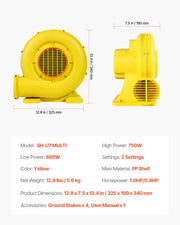 Inflatable Bounce House Blower 0.8&1HP 750W for Commercial Bounce House V952-QMFJ680W2D3M1ADWMV3