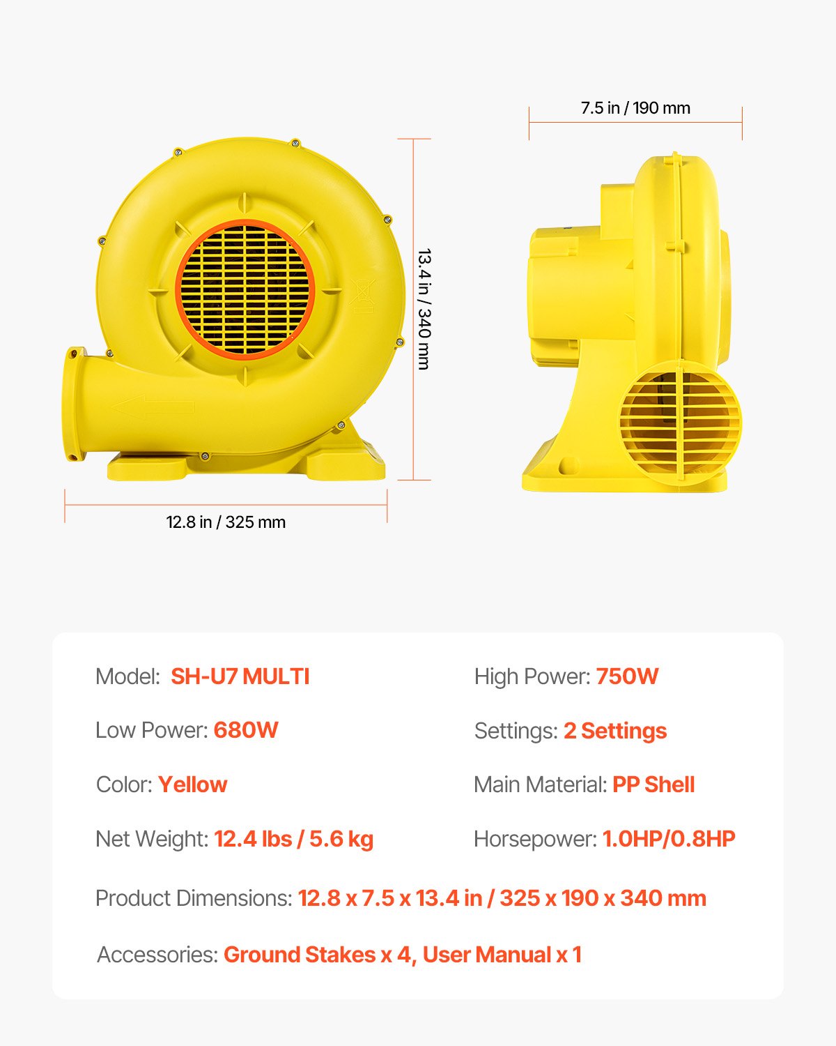 Inflatable Bounce House Blower 0.8&1HP 750W for Commercial Bounce House V952-QMFJ680W2D3M1ADWMV3