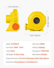 Inflatable Bounce House Blower 1.2&1.3HP 950W for Commercial Bounce House V952-QMFJ750W2D3MYVROFV3