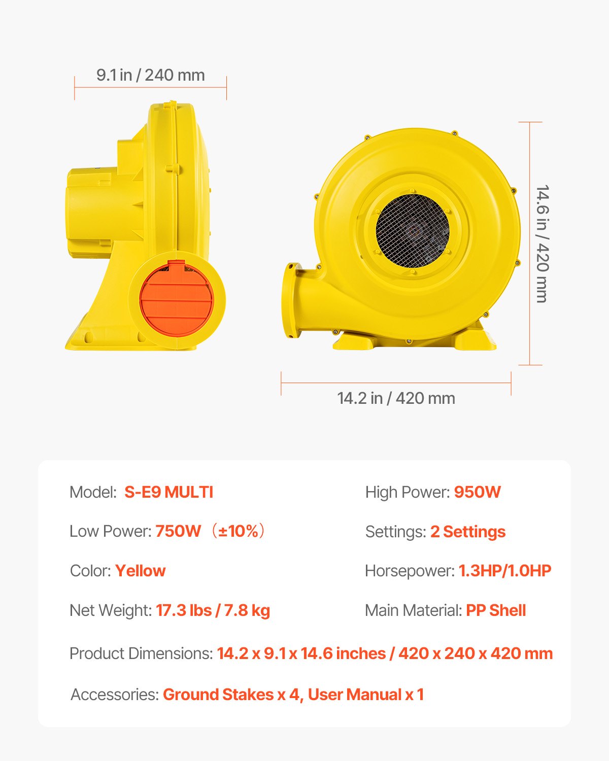Inflatable Bounce House Blower 1.2&1.3HP 950W for Commercial Bounce House V952-QMFJ750W2D3MYVROFV3