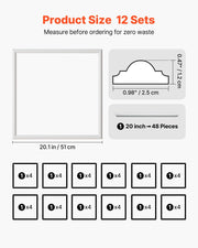 Wall Molding 12 Pack, 51 x 51 cm Wainscoting Panels Kit, Lightweight Paintable Polystyrene, Easy to Install, V952-QMSTJBYX20202NILF001V0
