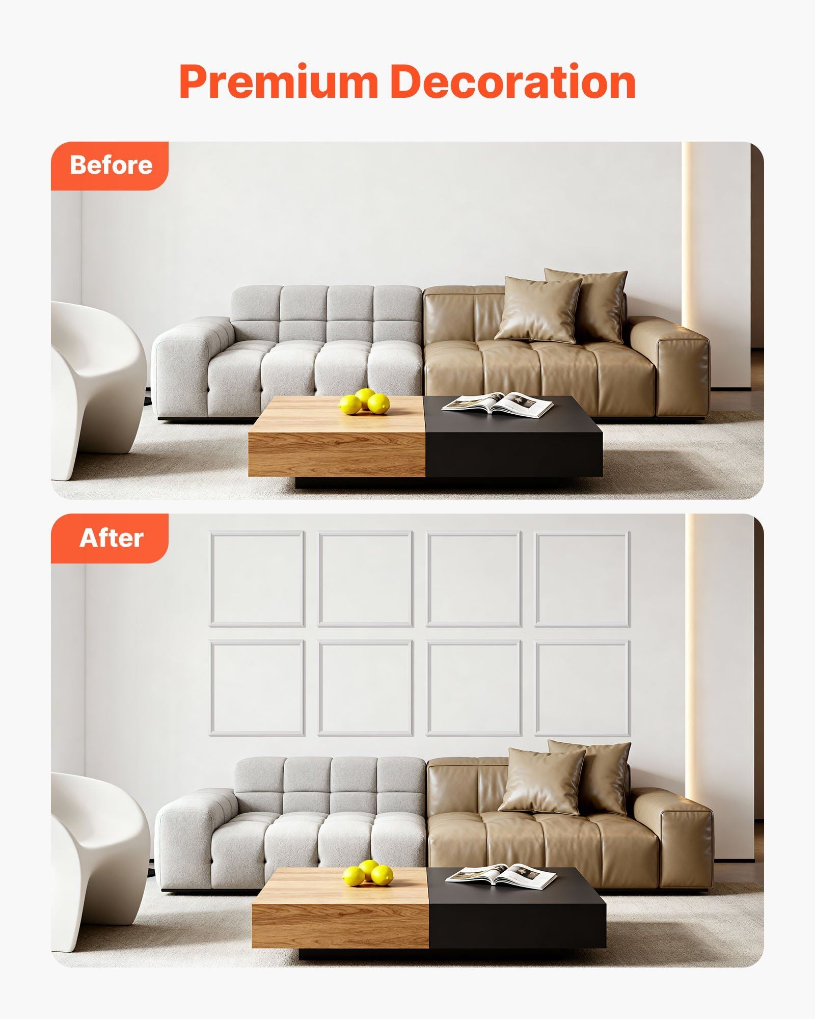 Wall Molding 12 Pack, 51 x 51 cm Wainscoting Panels Kit, Lightweight Paintable Polystyrene, Easy to Install, V952-QMSTJBYX20202NILF001V0