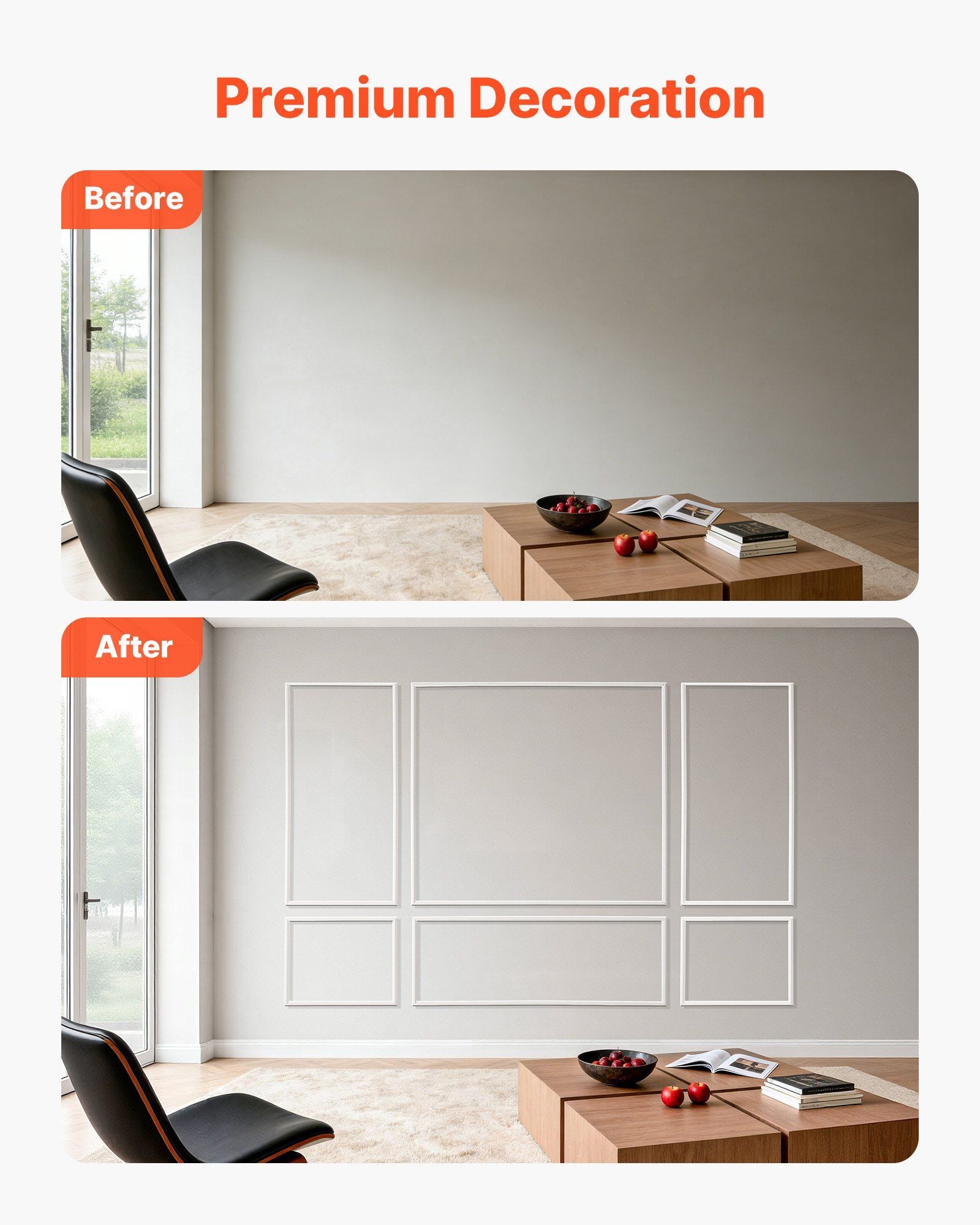 Wall Molding 3 Pack, Wainscoting Panels Kit, Lightweight Paintable Polystyrene, Easy to Install Accent Wall V952-QMSTJBYX2X1D4KCQL001V0