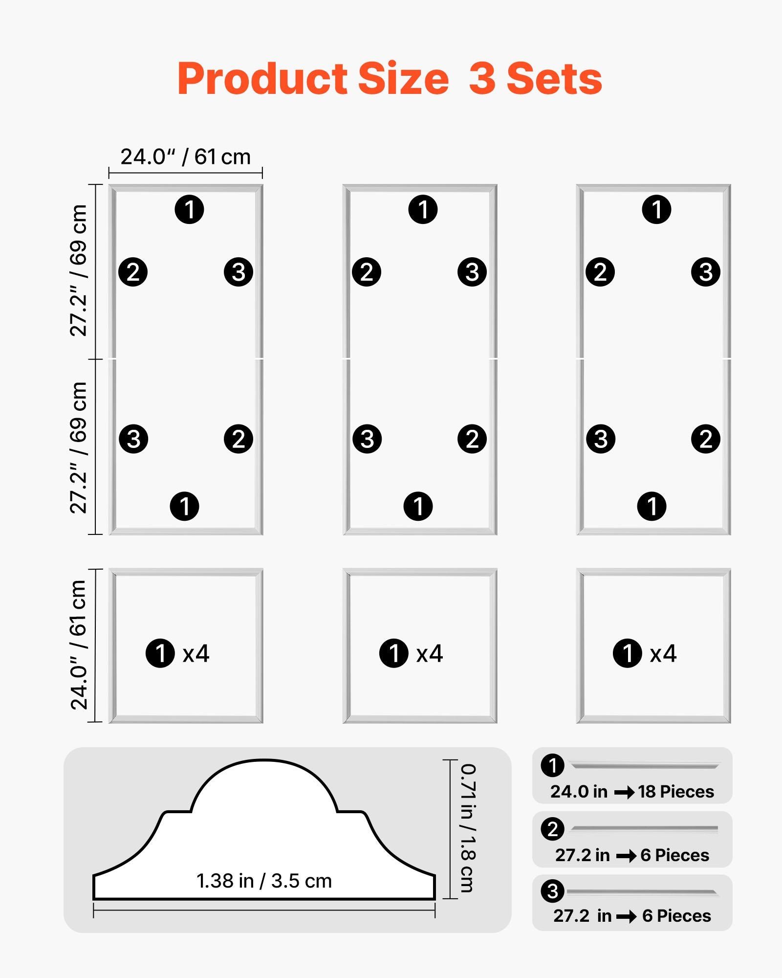 Wall Molding 3 Pack, Wainscoting Panels Kit, Lightweight Paintable Polystyrene, Easy to Install, Waterproof V952-QMSTJBYXTGGZTSDCK001V0