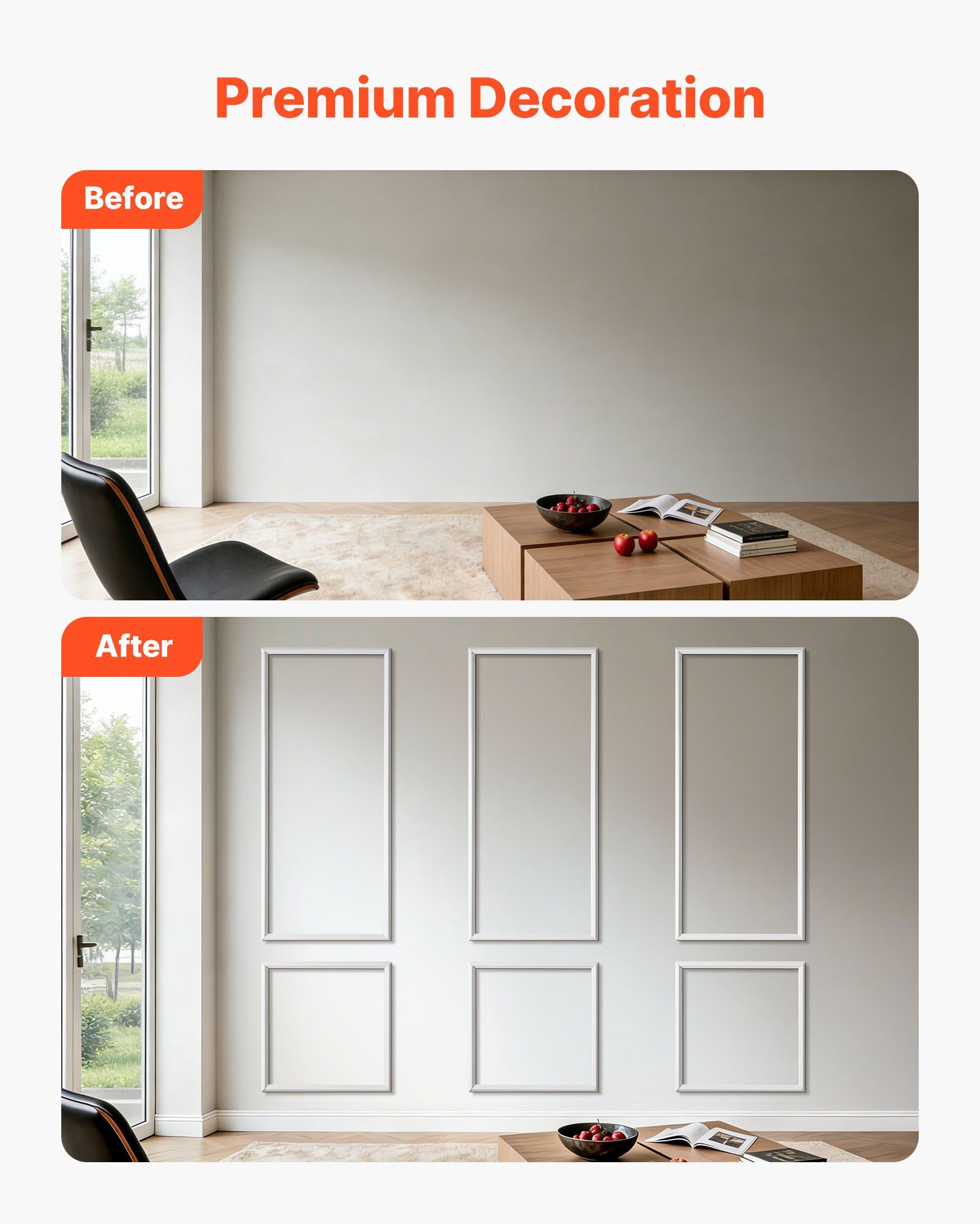 Wall Molding 3 Pack, Wainscoting Panels Kit, Lightweight Paintable Polystyrene, Easy to Install, Waterproof V952-QMSTJBYXTGGZTSDCK001V0