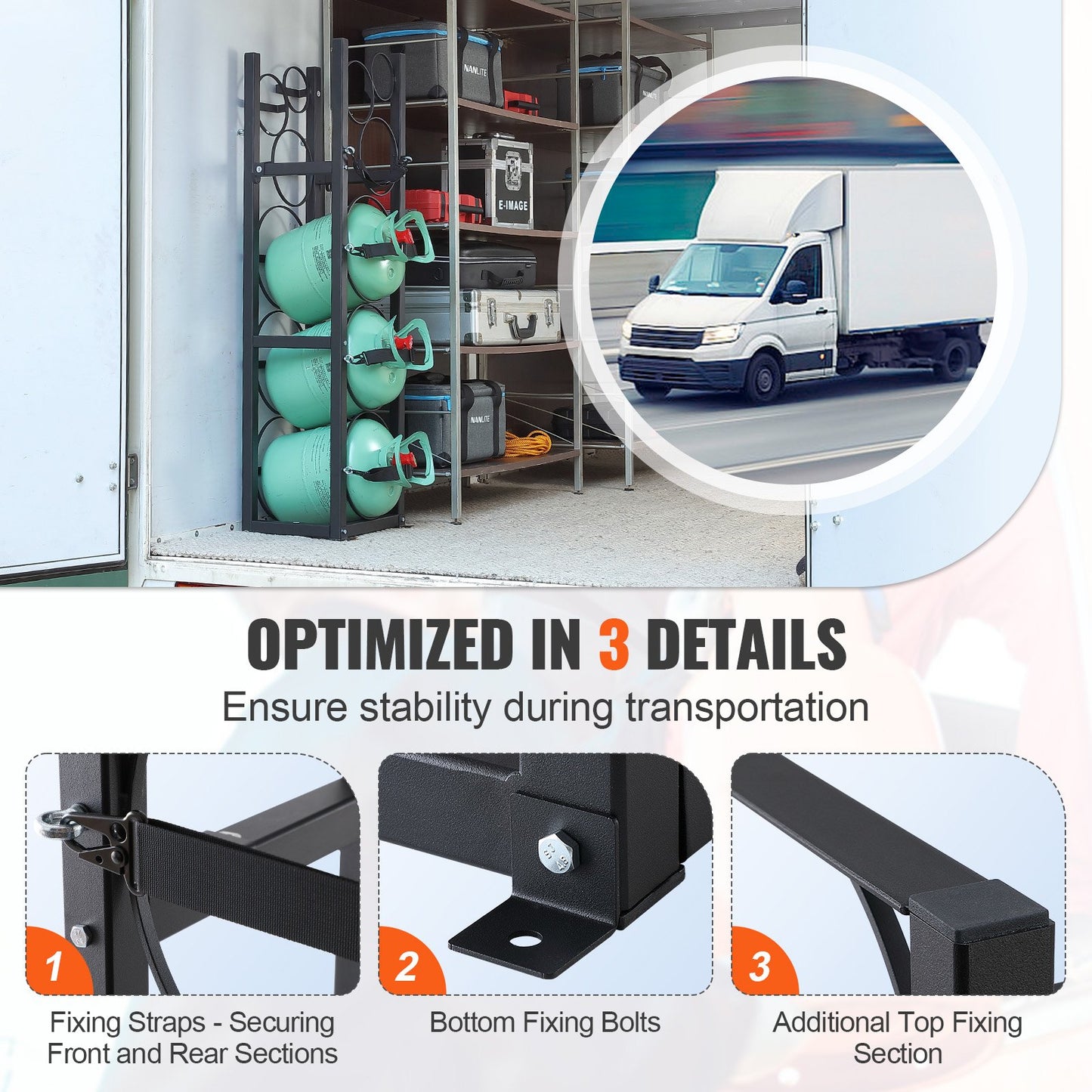 Refrigerant Tank Rack, with 3 x 30lbs and Other 3 Small Bottle Tanks, Cylinder Tank Rack 12.79x12.99x47.12 V952-QPCFJ305MM283UO4CV0