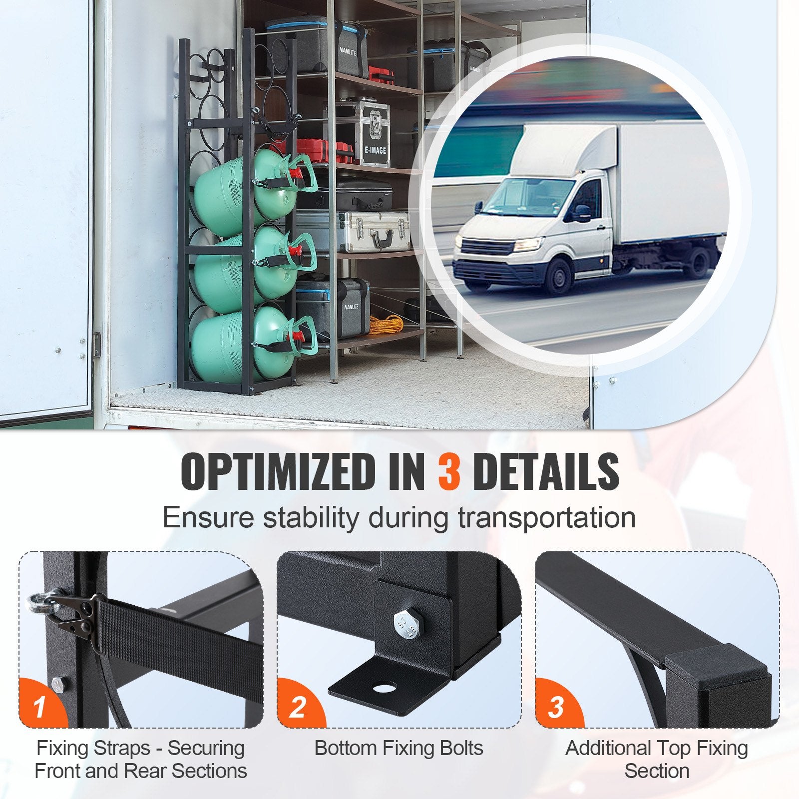 Refrigerant Tank Rack, with 3 x 30lbs and Other 3 Small Bottle Tanks, Cylinder Tank Rack 12.79x12.99x47.12 V952-QPCFJ305MM283UO4CV0