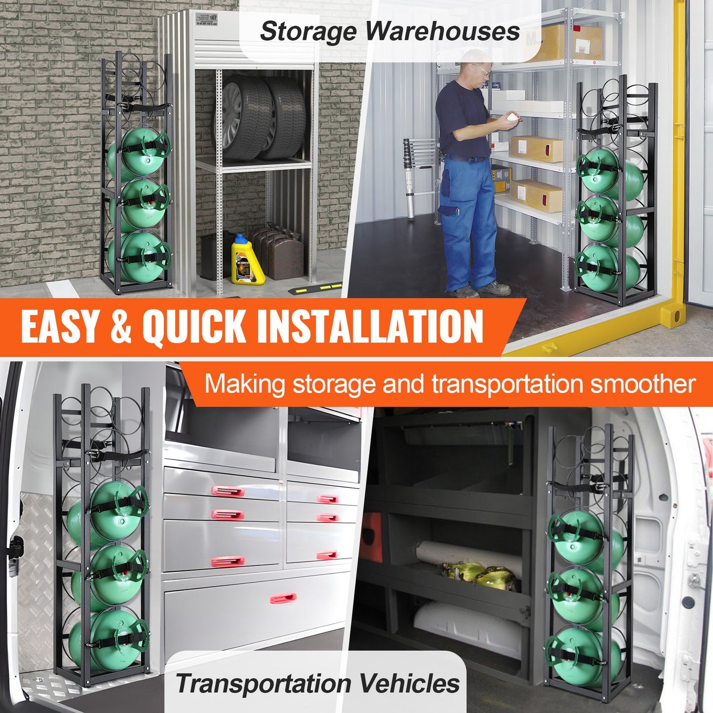 Refrigerant Tank Rack, with 3 x 30lbs and Other 3 Small Bottle Tanks, Cylinder Tank Rack 12.79x12.99x47.12 V952-QPCFJ305MM283UO4CV0