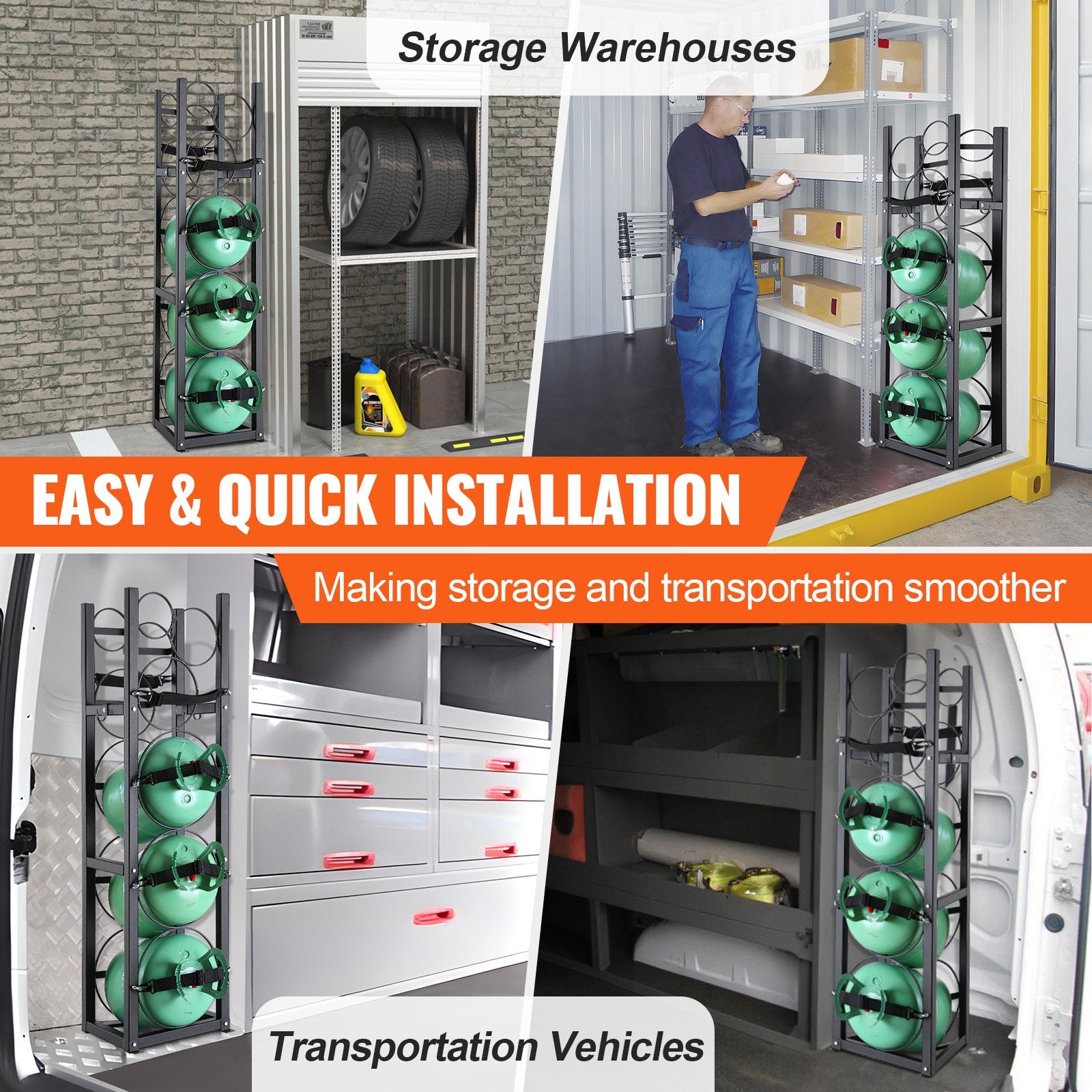 Refrigerant Tank Rack, with 3 x 30lbs and Other 3 Small Bottle Tanks, Cylinder Tank Rack 12.79x12.99x47.12 V952-QPCFJ305MM283UO4CV0