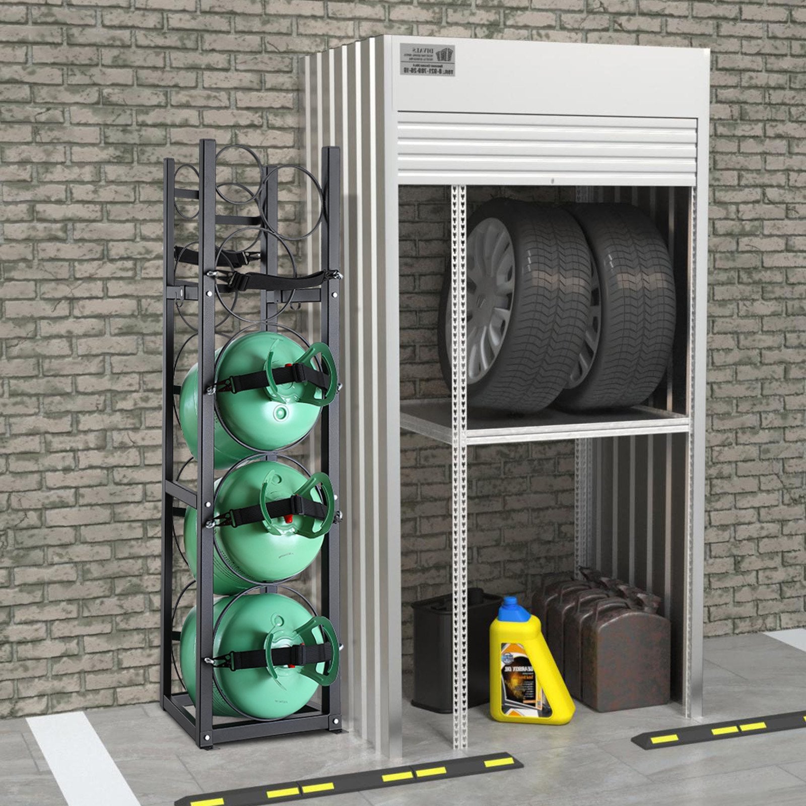 Refrigerant Tank Rack, with 3 x 30lbs and Other 3 Small Bottle Tanks, Cylinder Tank Rack 12.79x12.99x47.12 V952-QPCFJ305MM283UO4CV0
