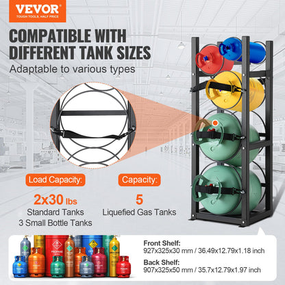 Refrigerant Tank Rack, with 2 x 30lbs and Other 3 Small Bottle Tanks, Cylinder Tank Rack 12.79x12.99x47.12 V952-QPCFJ305MM28FNID7V0