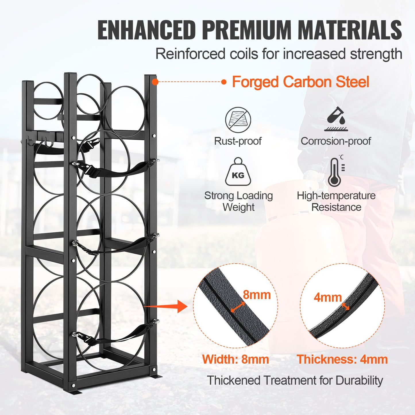 Refrigerant Tank Rack, with 2 x 30lbs and Other 3 Small Bottle Tanks, Cylinder Tank Rack 12.79x12.99x47.12 V952-QPCFJ305MM28FNID7V0
