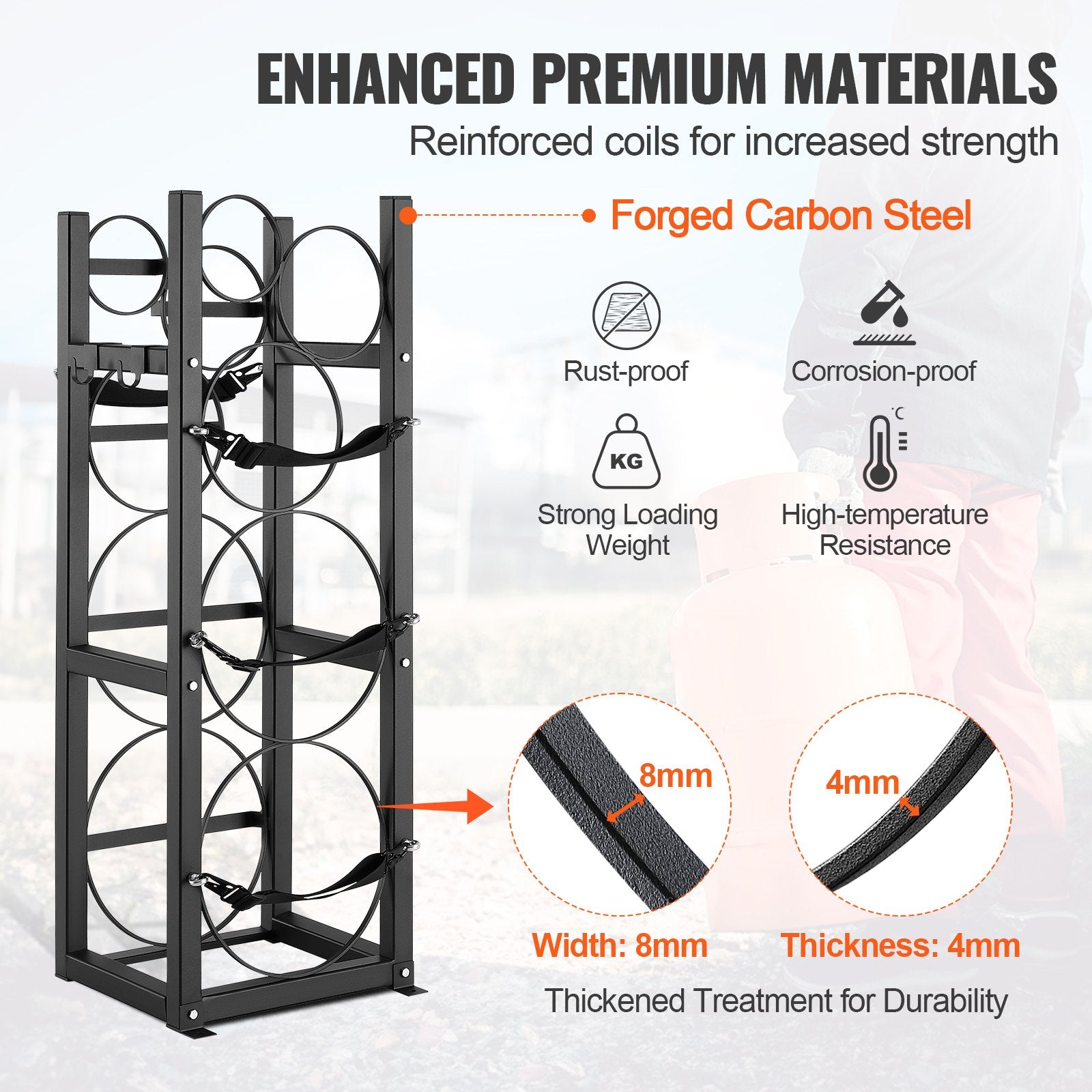 Refrigerant Tank Rack, with 2 x 30lbs and Other 3 Small Bottle Tanks, Cylinder Tank Rack 12.79x12.99x47.12 V952-QPCFJ305MM28FNID7V0