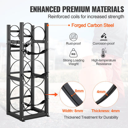 Refrigerant Tank Rack, with 2 x 30lbs and Other 3 Small Bottle Tanks, Cylinder Tank Rack 12.79x12.99x47.12 V952-QPCFJ305MM28FNID7V0