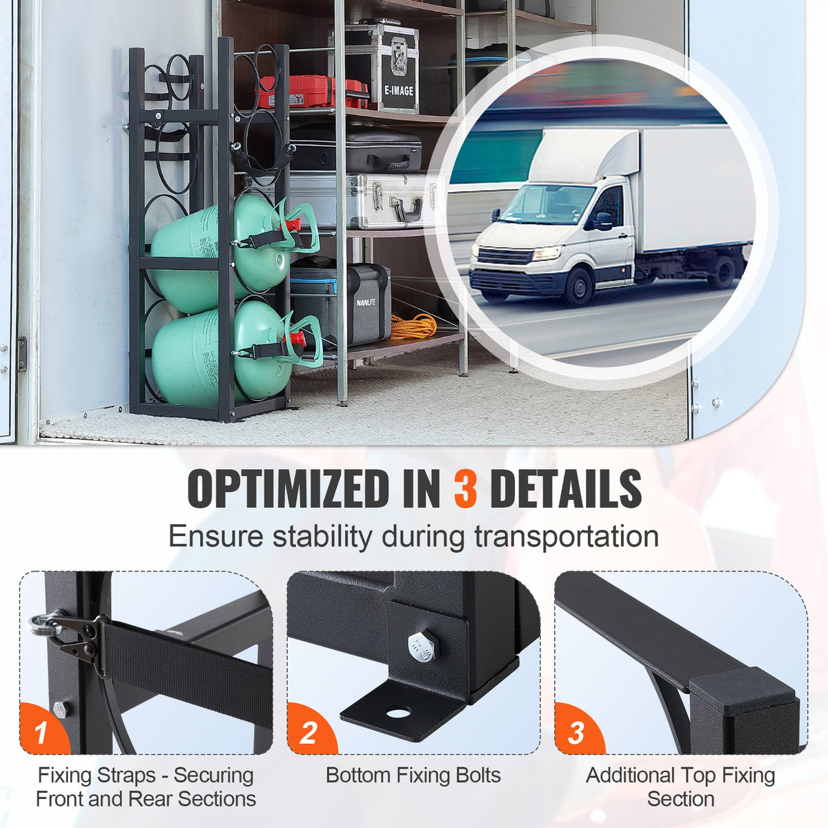 Refrigerant Tank Rack, with 2 x 30lbs and Other 3 Small Bottle Tanks, Cylinder Tank Rack 12.79x12.99x47.12 V952-QPCFJ305MM28FNID7V0