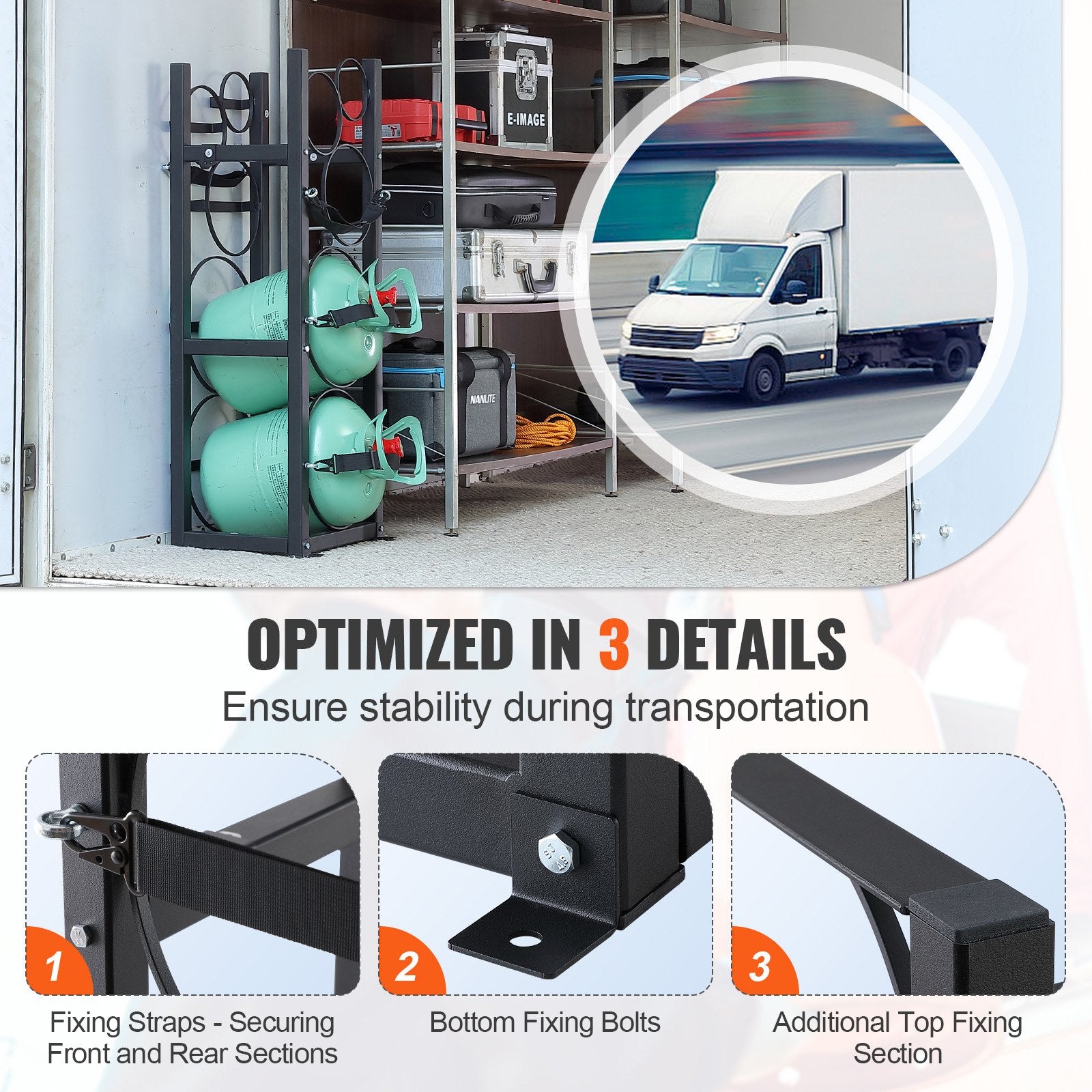 Refrigerant Tank Rack, with 2 x 30lbs and Other 3 Small Bottle Tanks, Cylinder Tank Rack 12.79x12.99x47.12 V952-QPCFJ305MM28FNID7V0