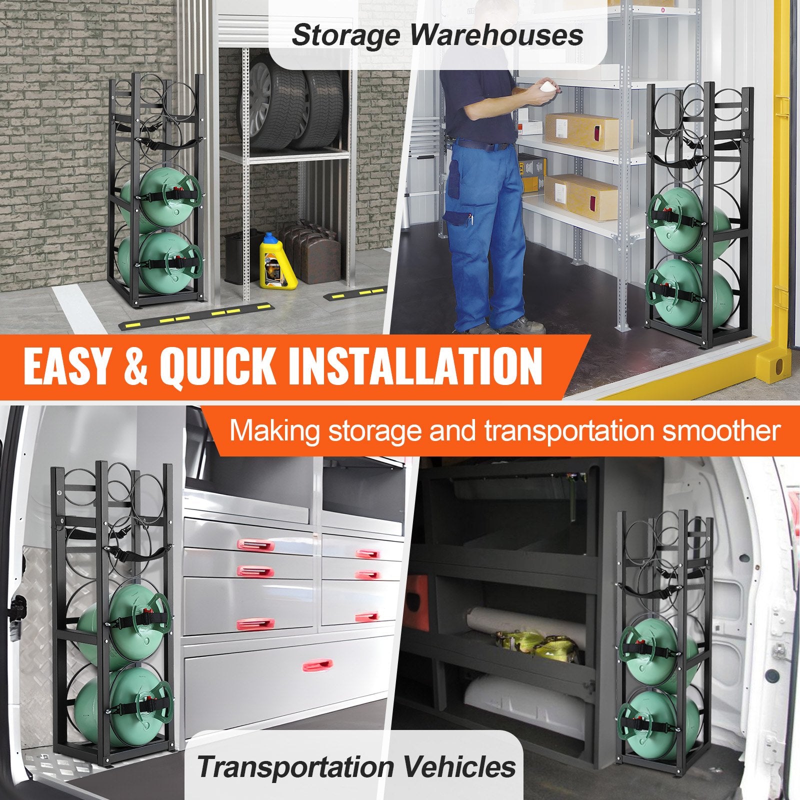 Refrigerant Tank Rack, with 2 x 30lbs and Other 3 Small Bottle Tanks, Cylinder Tank Rack 12.79x12.99x47.12 V952-QPCFJ305MM28FNID7V0