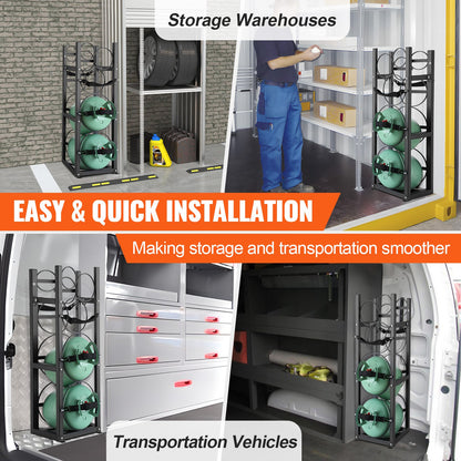 Refrigerant Tank Rack, with 2 x 30lbs and Other 3 Small Bottle Tanks, Cylinder Tank Rack 12.79x12.99x47.12 V952-QPCFJ305MM28FNID7V0