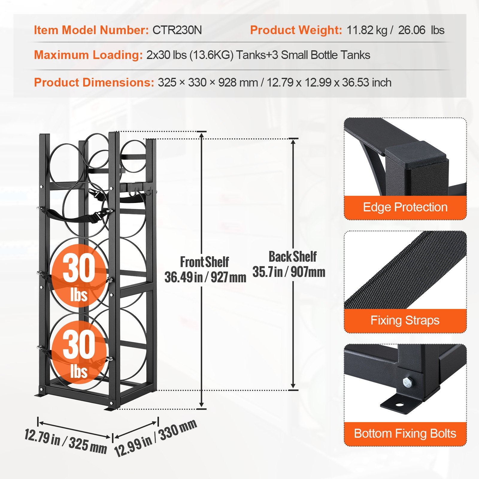 Refrigerant Tank Rack, with 2 x 30lbs and Other 3 Small Bottle Tanks, Cylinder Tank Rack 12.79x12.99x47.12 V952-QPCFJ305MM28FNID7V0