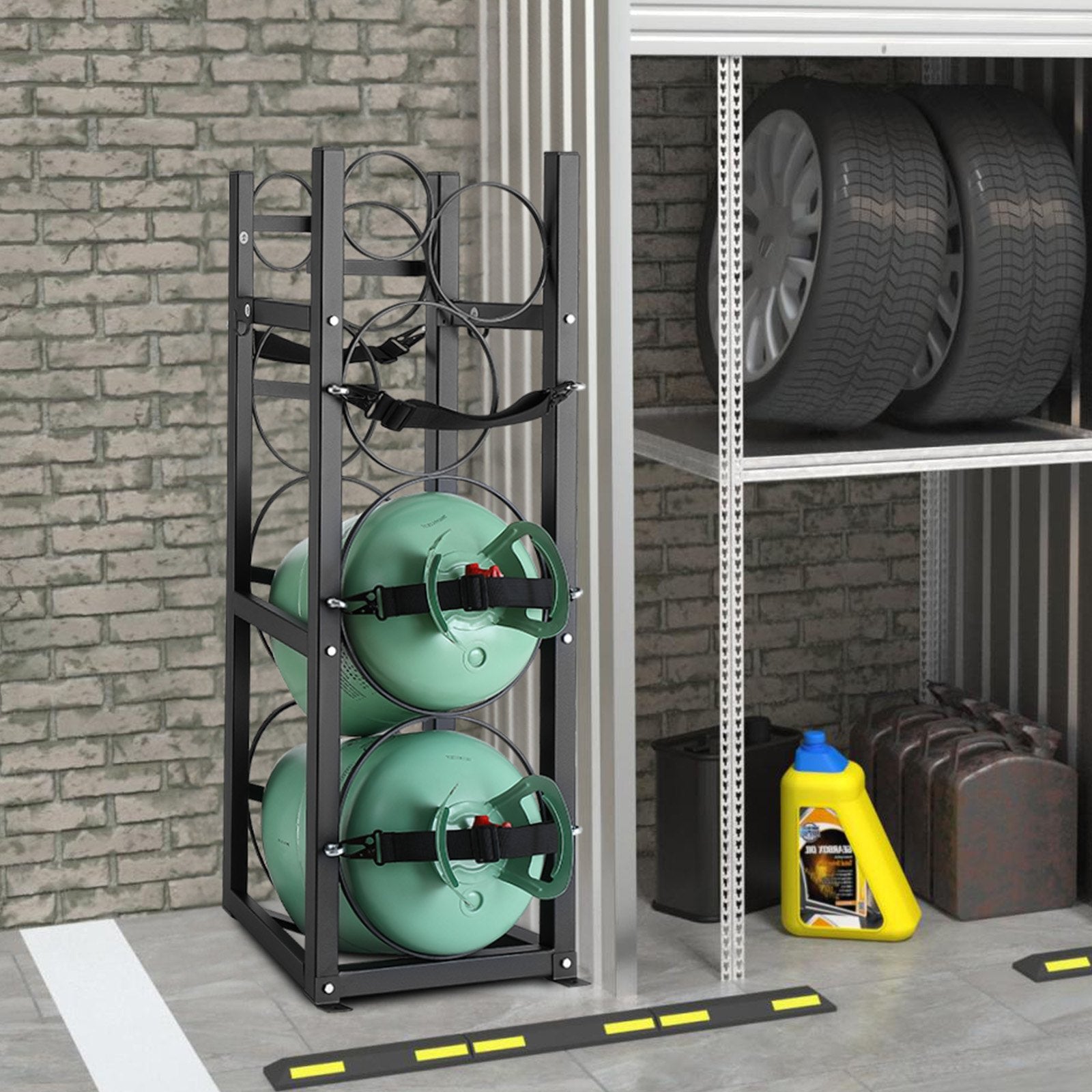 Refrigerant Tank Rack, with 2 x 30lbs and Other 3 Small Bottle Tanks, Cylinder Tank Rack 12.79x12.99x47.12 V952-QPCFJ305MM28FNID7V0