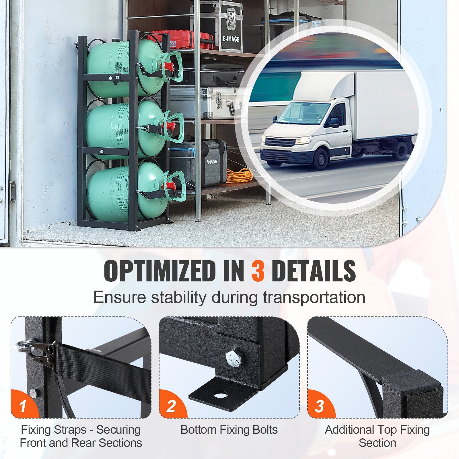Refrigerant Tank Rack, with 3 x 30lbs Bottle Tanks, Cylinder Tank Rack 12.79x12.99x33.07 in, Refrigerant V952-QPCFJ305MM28PV5A6V0