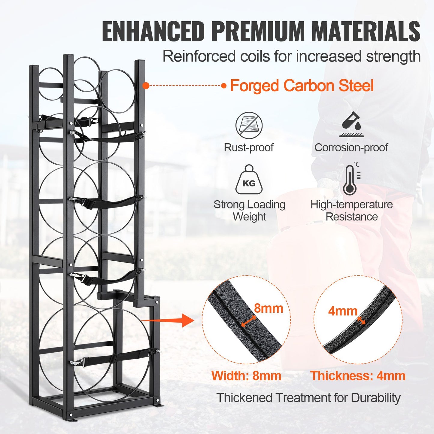 Refrigerant Tank Rack, with 1 x 50lb, 2 x 30lb and Other 3 Small Bottle Tanks, Cylinder Tank Rack V952-QPCFJ380MM30YZUVTV0