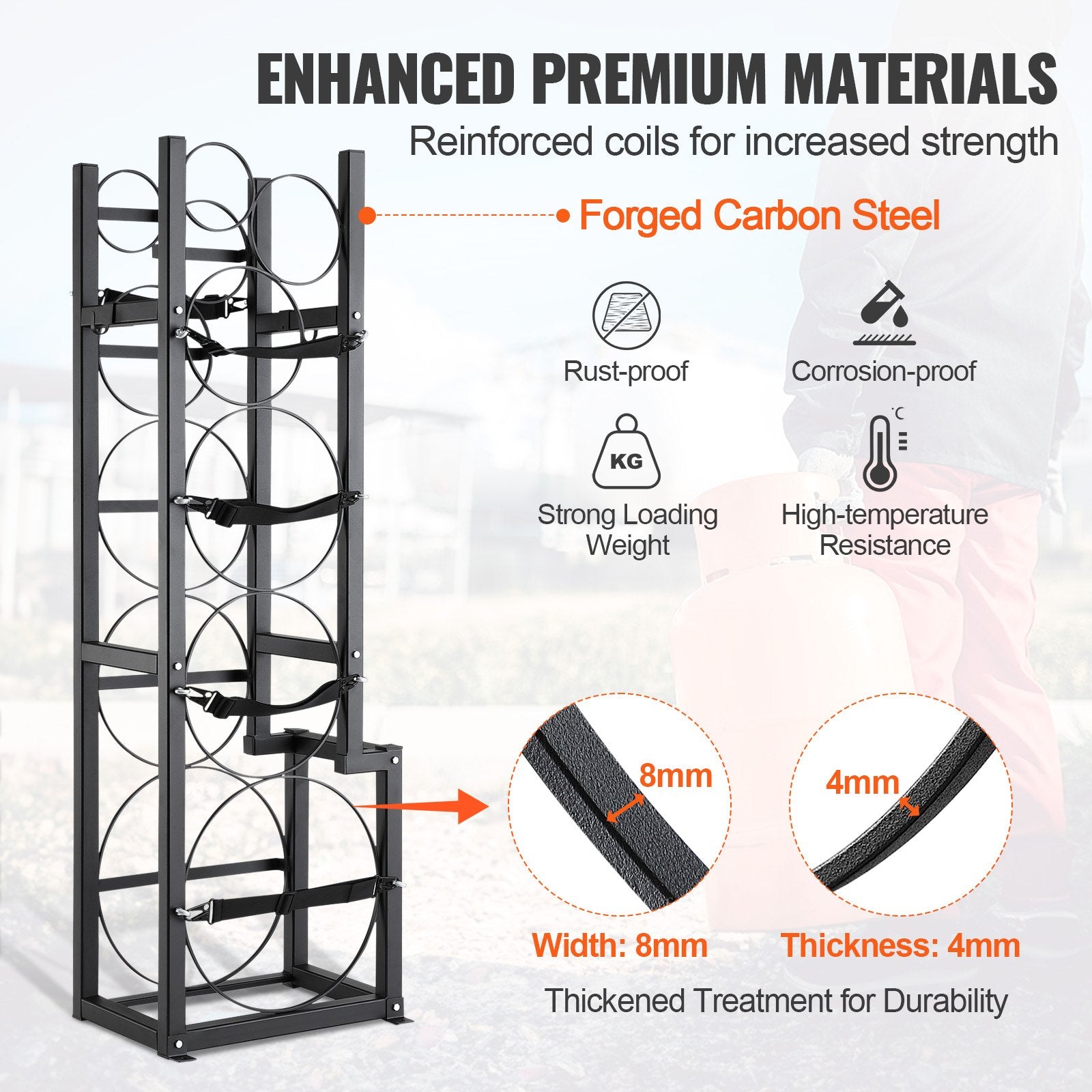 Refrigerant Tank Rack, with 1 x 50lb, 2 x 30lb and Other 3 Small Bottle Tanks, Cylinder Tank Rack V952-QPCFJ380MM30YZUVTV0