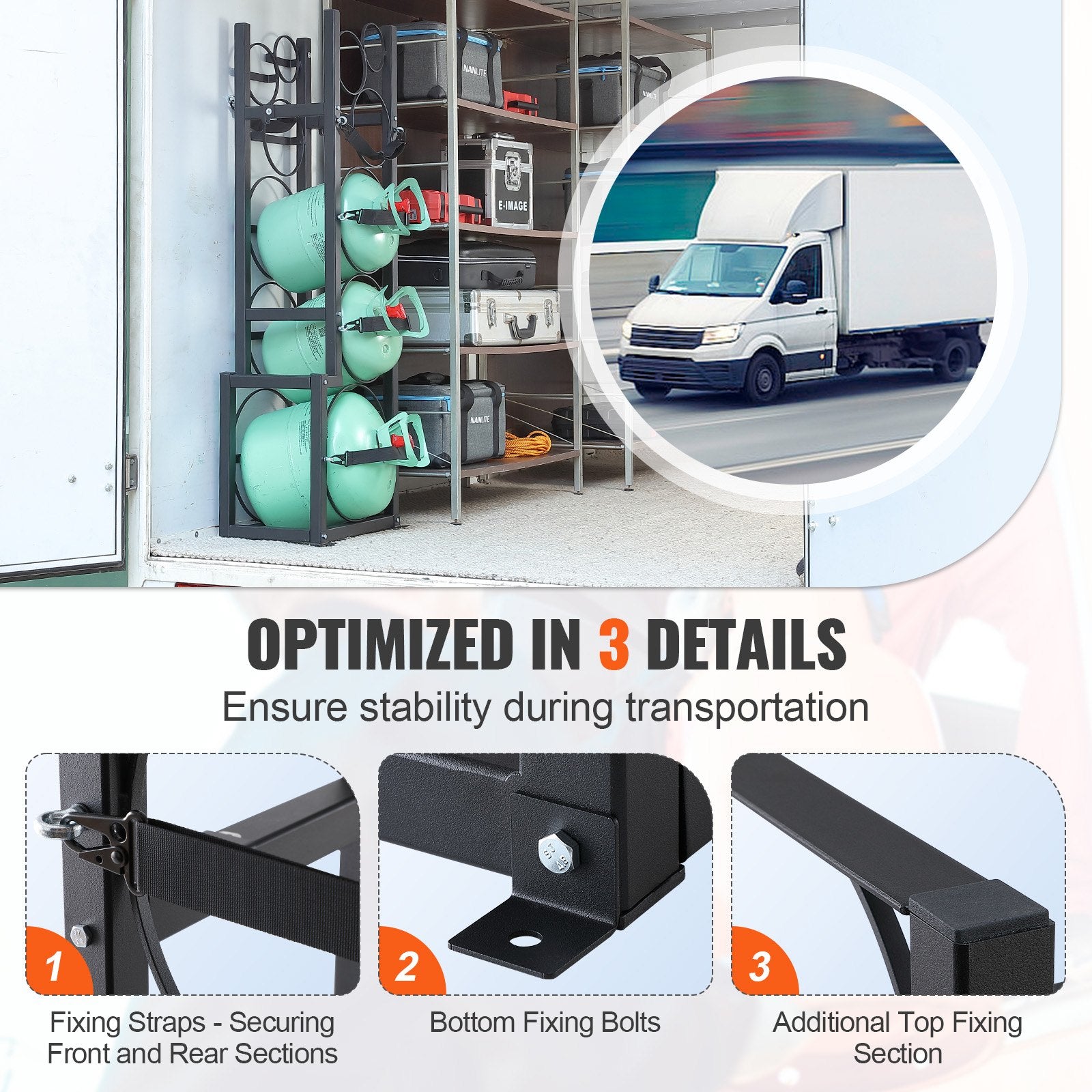 Refrigerant Tank Rack, with 1 x 50lb, 2 x 30lb and Other 3 Small Bottle Tanks, Cylinder Tank Rack V952-QPCFJ380MM30YZUVTV0