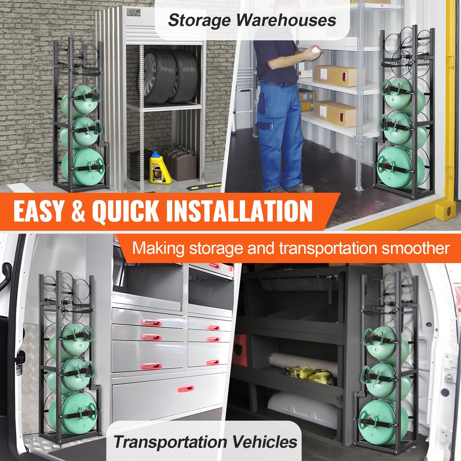 Refrigerant Tank Rack, with 1 x 50lb, 2 x 30lb and Other 3 Small Bottle Tanks, Cylinder Tank Rack V952-QPCFJ380MM30YZUVTV0