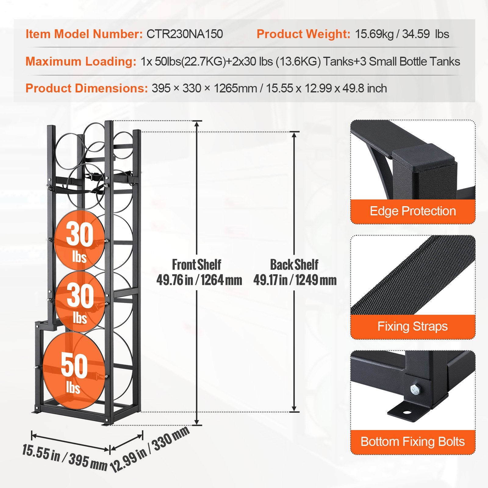 Refrigerant Tank Rack, with 1 x 50lb, 2 x 30lb and Other 3 Small Bottle Tanks, Cylinder Tank Rack V952-QPCFJ380MM30YZUVTV0