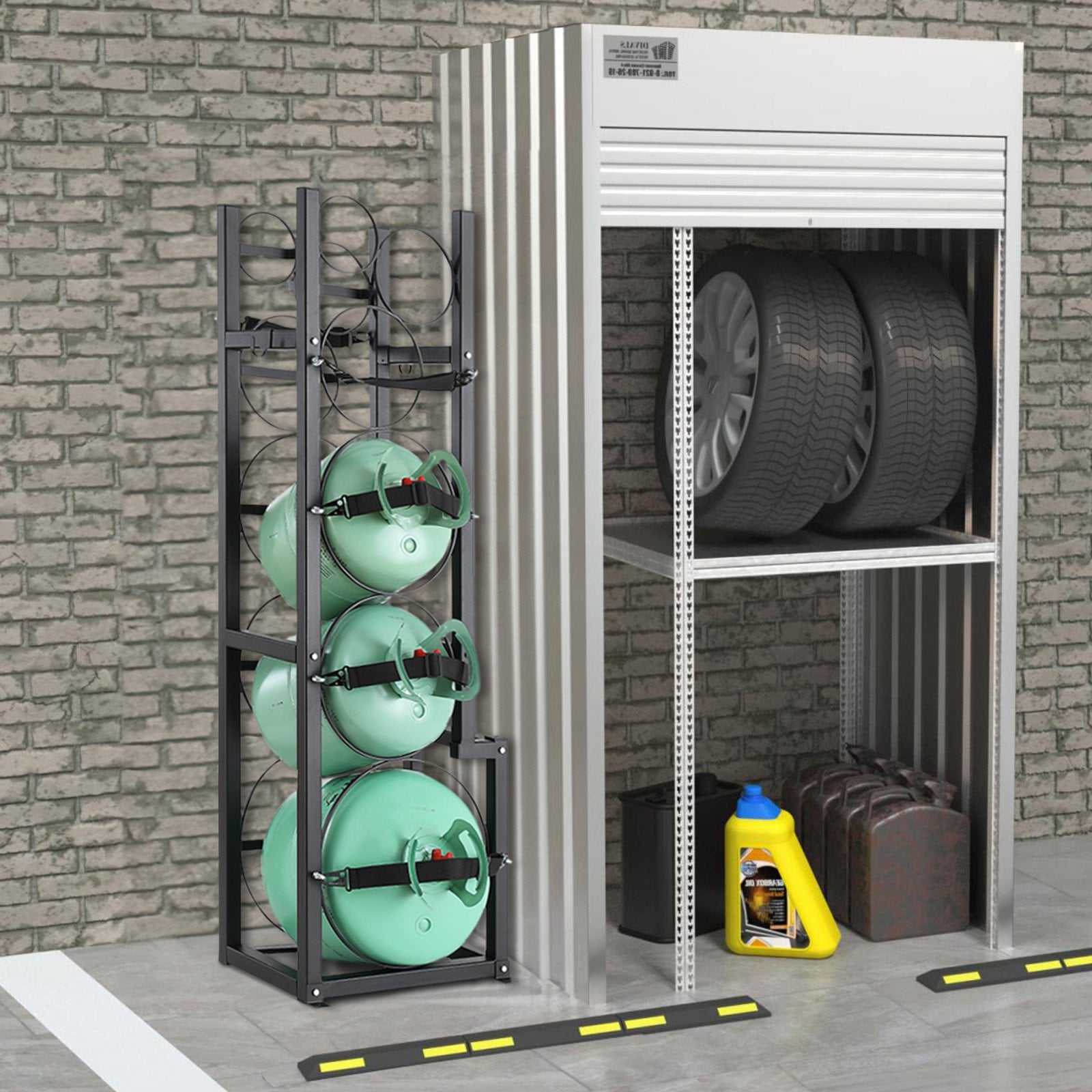 Refrigerant Tank Rack, with 1 x 50lb, 2 x 30lb and Other 3 Small Bottle Tanks, Cylinder Tank Rack V952-QPCFJ380MM30YZUVTV0