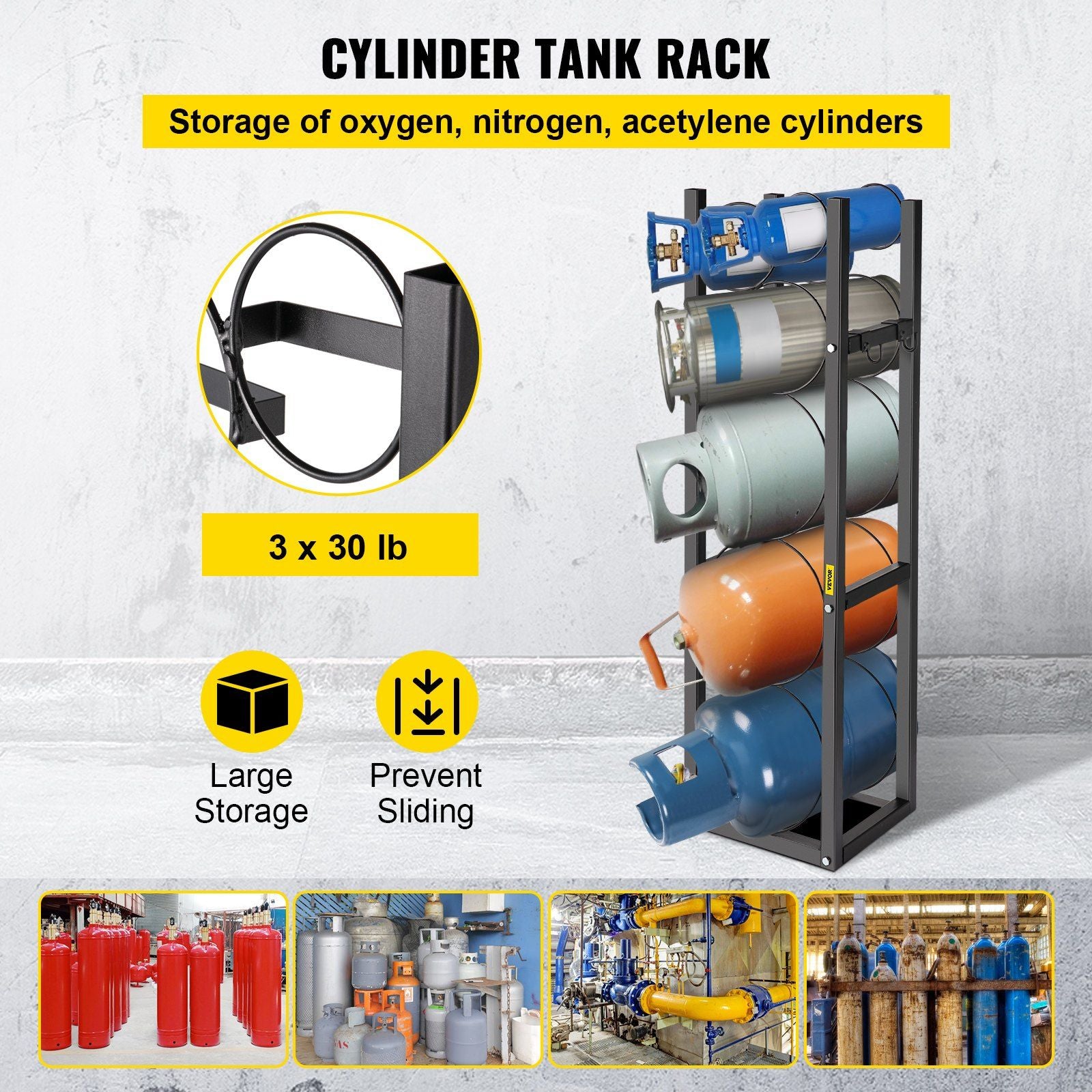 Refrigerant Tank Rack with 3x30lb and Other 3 Saving Space, Cylinder Tank Rack 46x13x4-inch, Refrigerant V952-QPJ3X30BJQT000001V0