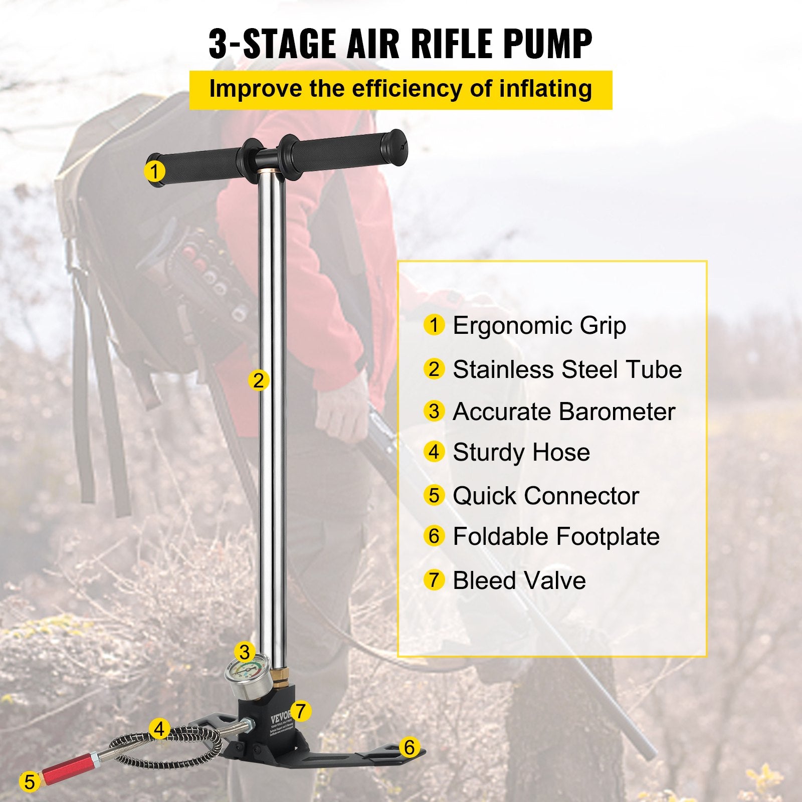 High Pressure Hand Pump 3 Stage up to 4500 psi PCP Pump Safe and Convenient Airgun PCP Pump High Pressure V952-QQCQB000000000001V0