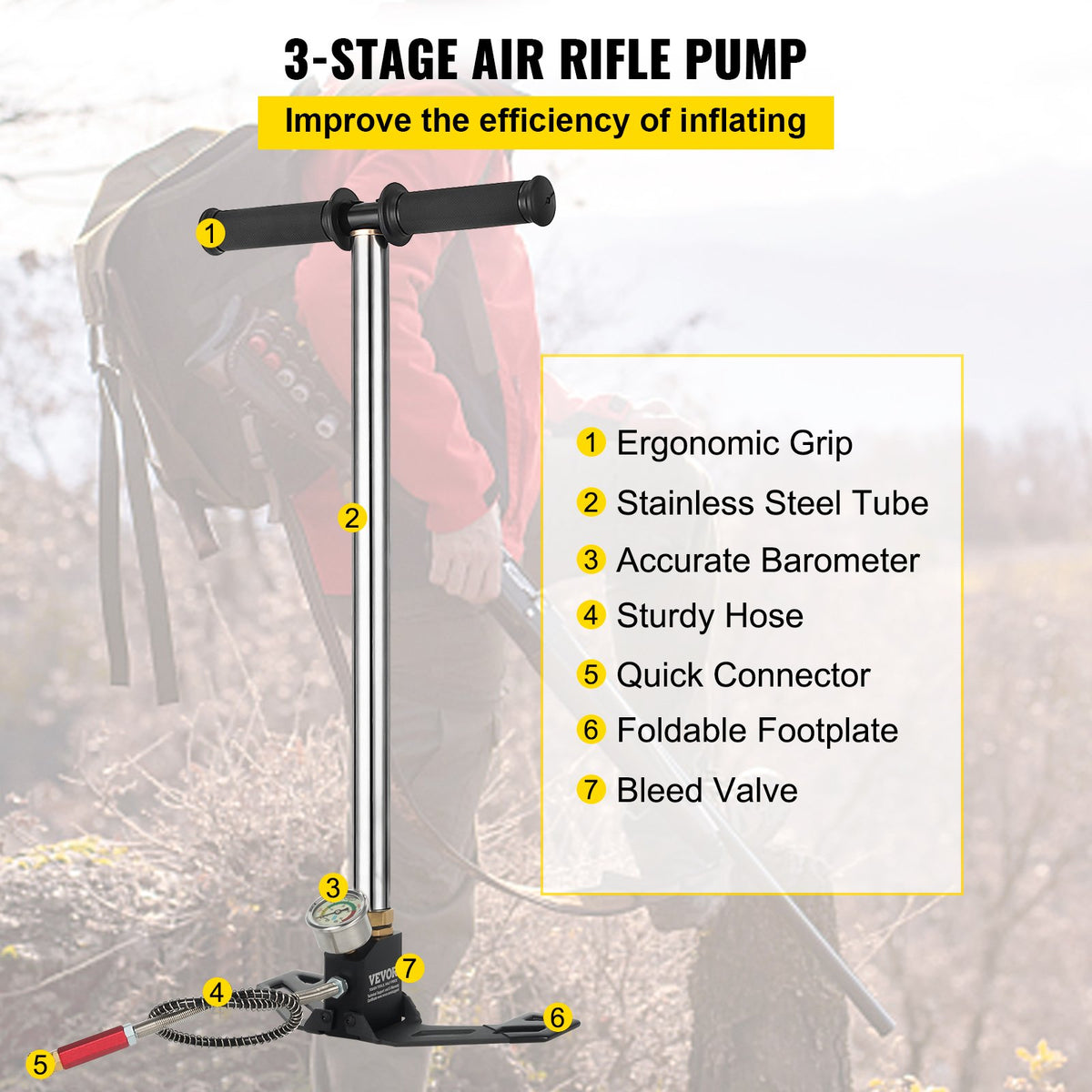 High Pressure Hand Pump 3 Stage up to 4500 psi PCP Pump Safe and Convenient Airgun PCP Pump High Pressure V952-QQCQB000000000001V0