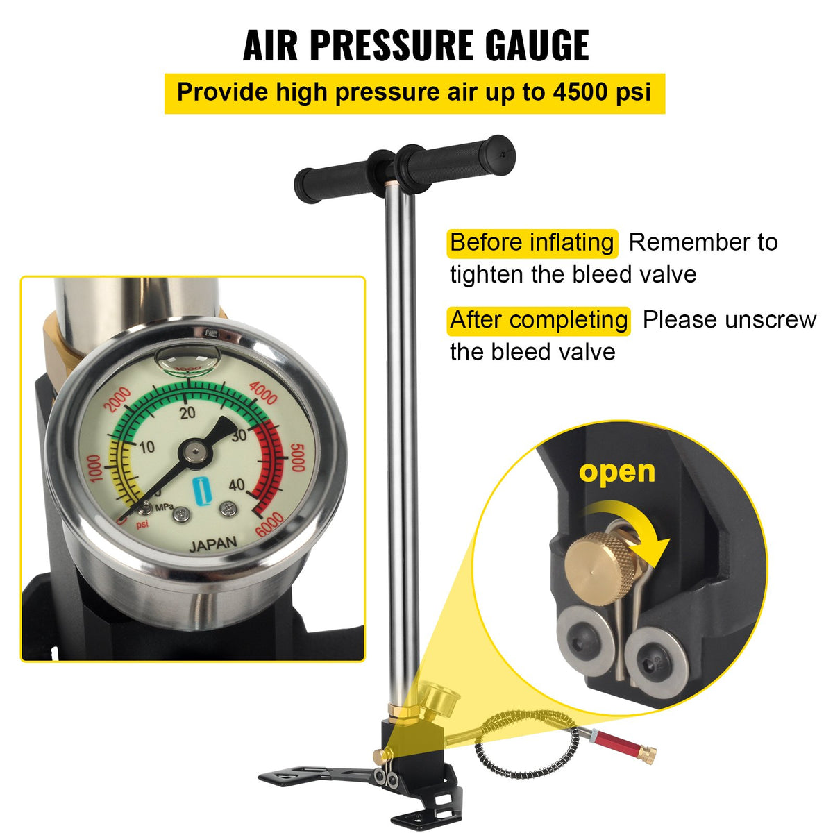 High Pressure Hand Pump 3 Stage up to 4500 psi PCP Pump Safe and Convenient Airgun PCP Pump High Pressure V952-QQCQB000000000001V0