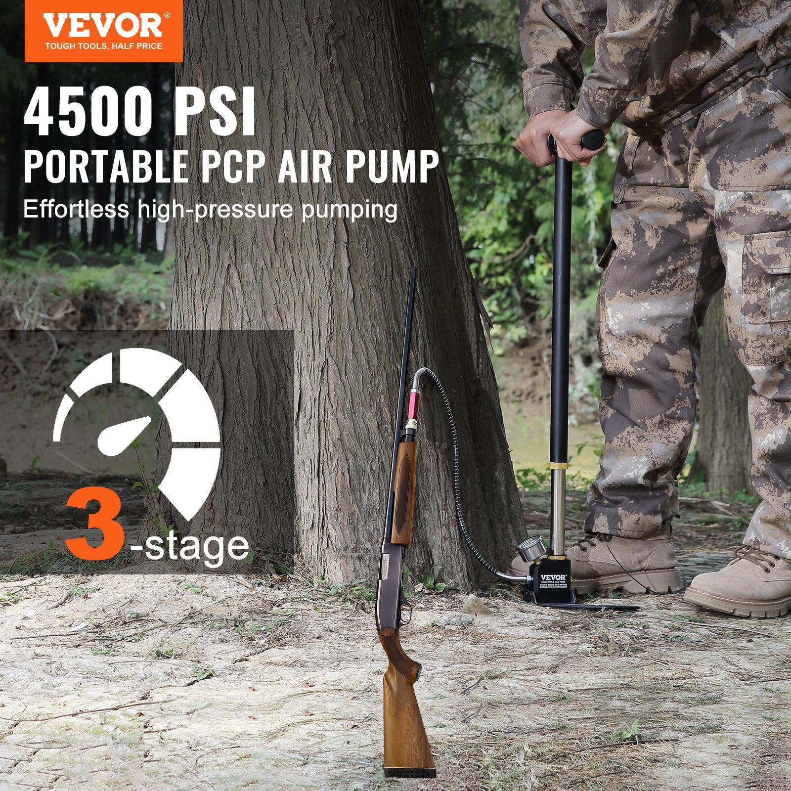 PCP Hand Pump, 3 Stage, 30Mpa 4500 PSI High Pressure PCP Air Rifile Filling Stirrup Pump with Oil-Moisture V952-QQCQBXK0000000001V0