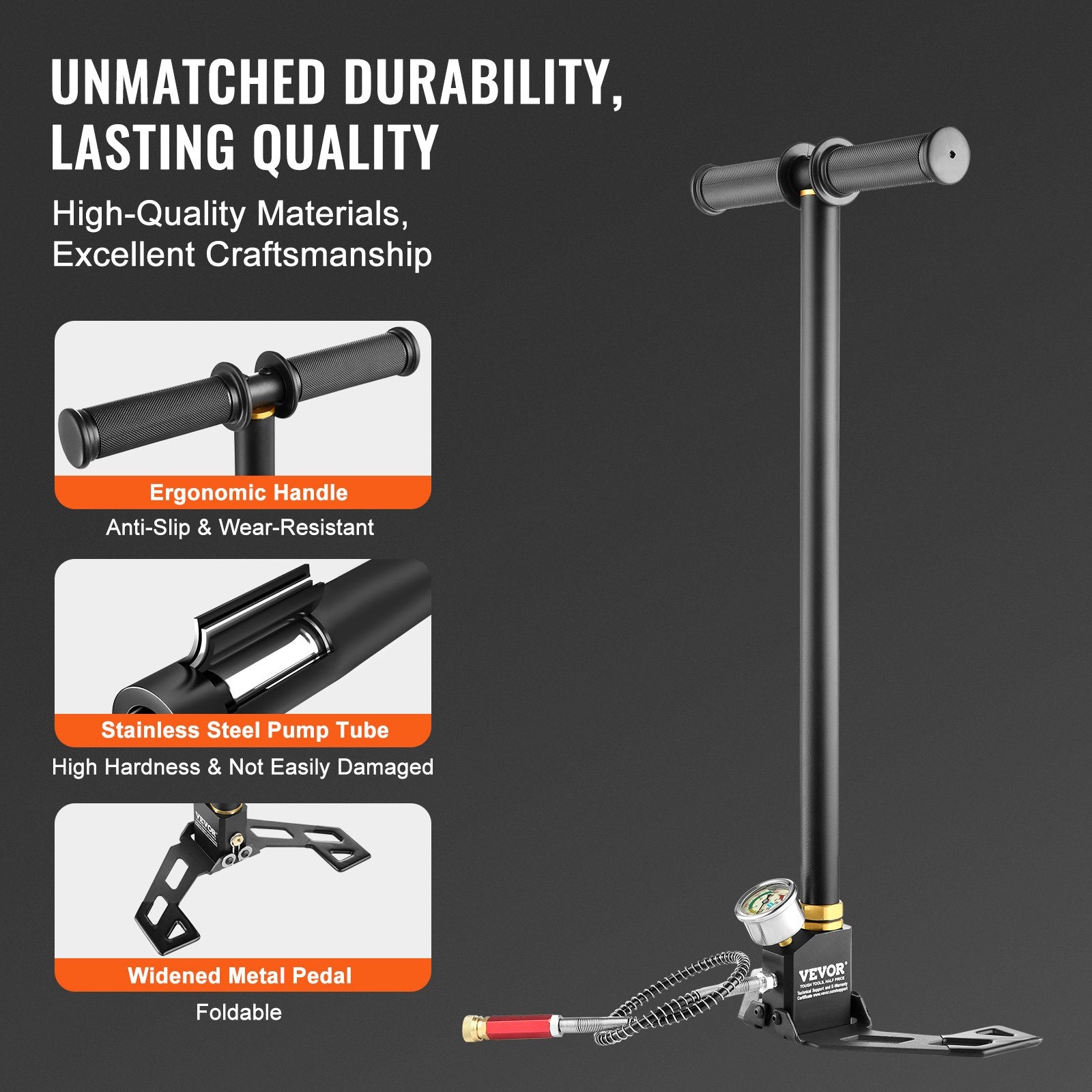 PCP Hand Pump, 3 Stage, 30Mpa 4500 PSI High Pressure PCP Air Rifile Filling Stirrup Pump with Oil-Moisture V952-QQCQBXK0000000001V0