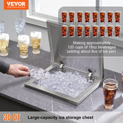 Drop in Ice Chest, 14"L x 12"W x 18"H Stainless Steel Ice Cooler, Commercial Ice Bin with Hinged Cover, 40 qt V952-QRSCBC14LX12BI5H8V0