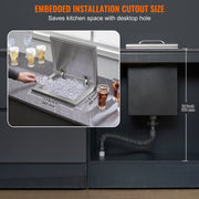Drop in Ice Chest, 14"L x 12"W x 18"H Stainless Steel Ice Cooler, Commercial Ice Bin with Hinged Cover, 40 qt V952-QRSCBC14LX12BI5H8V0