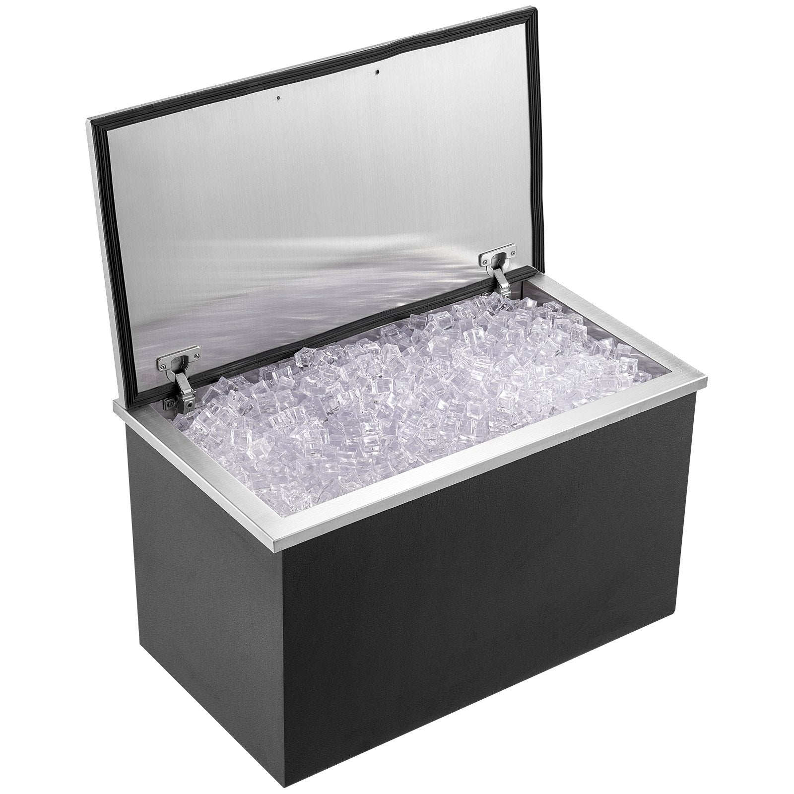 Drop in Ice Chest, 24"L x 20"W x 15"H Stainless Steel Ice Cooler, Commercial Ice Bin with Hinged Cover, 40 qt V952-QRSCBCFG20LXN50MQV0