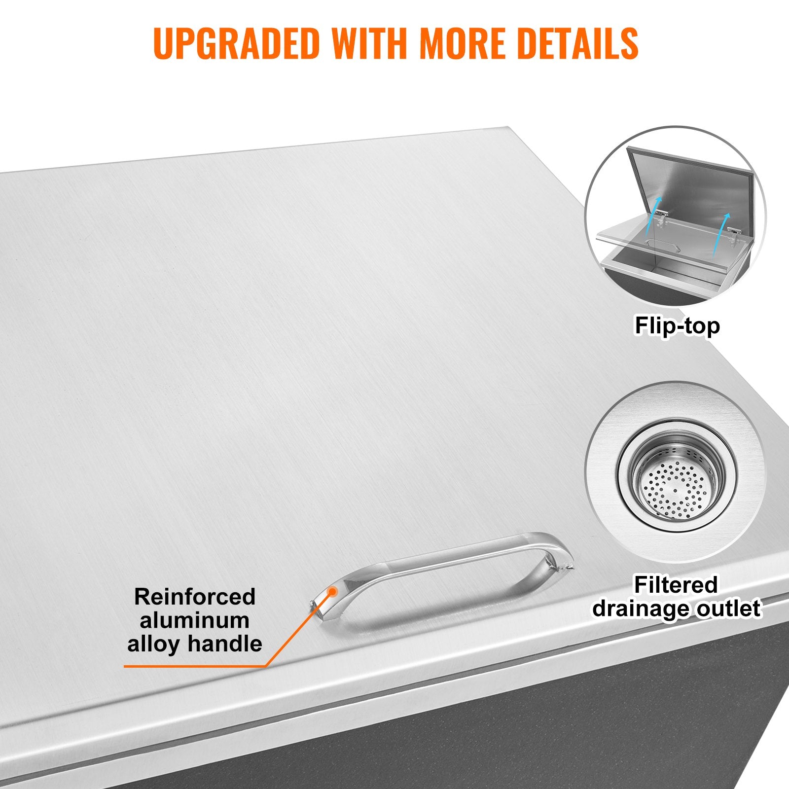 Drop in Ice Chest, 20"L x 16"W x 13"H Stainless Steel Ice Cooler, Commercial Ice Bin with Hinged Cover, 40 qt V952-QRSCBCFG20LXPDP5CV0