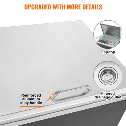 Drop in Ice Chest, 20"L x 16"W x 13"H Stainless Steel Ice Cooler, Commercial Ice Bin with Hinged Cover, 40 qt V952-QRSCBCFG20LXPDP5CV0