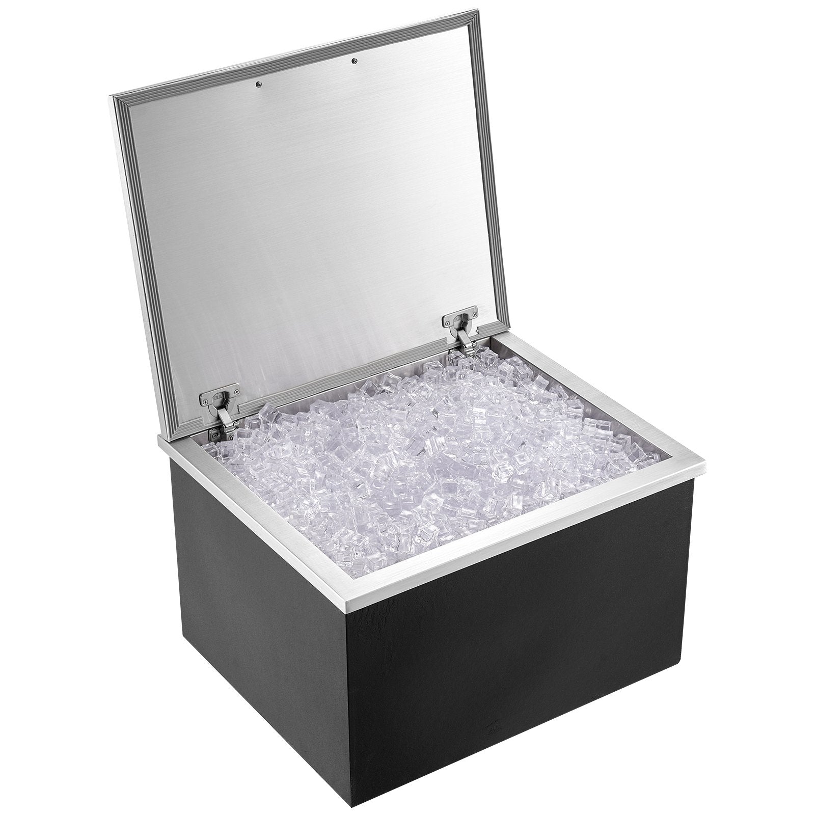 Drop in Ice Chest, 28"L x 16"W x 17"H Stainless Steel Ice Cooler, Commercial Ice Bin with Hinged Cover, 40 qt V952-QRSCBCFG28LXBJ5RTV0