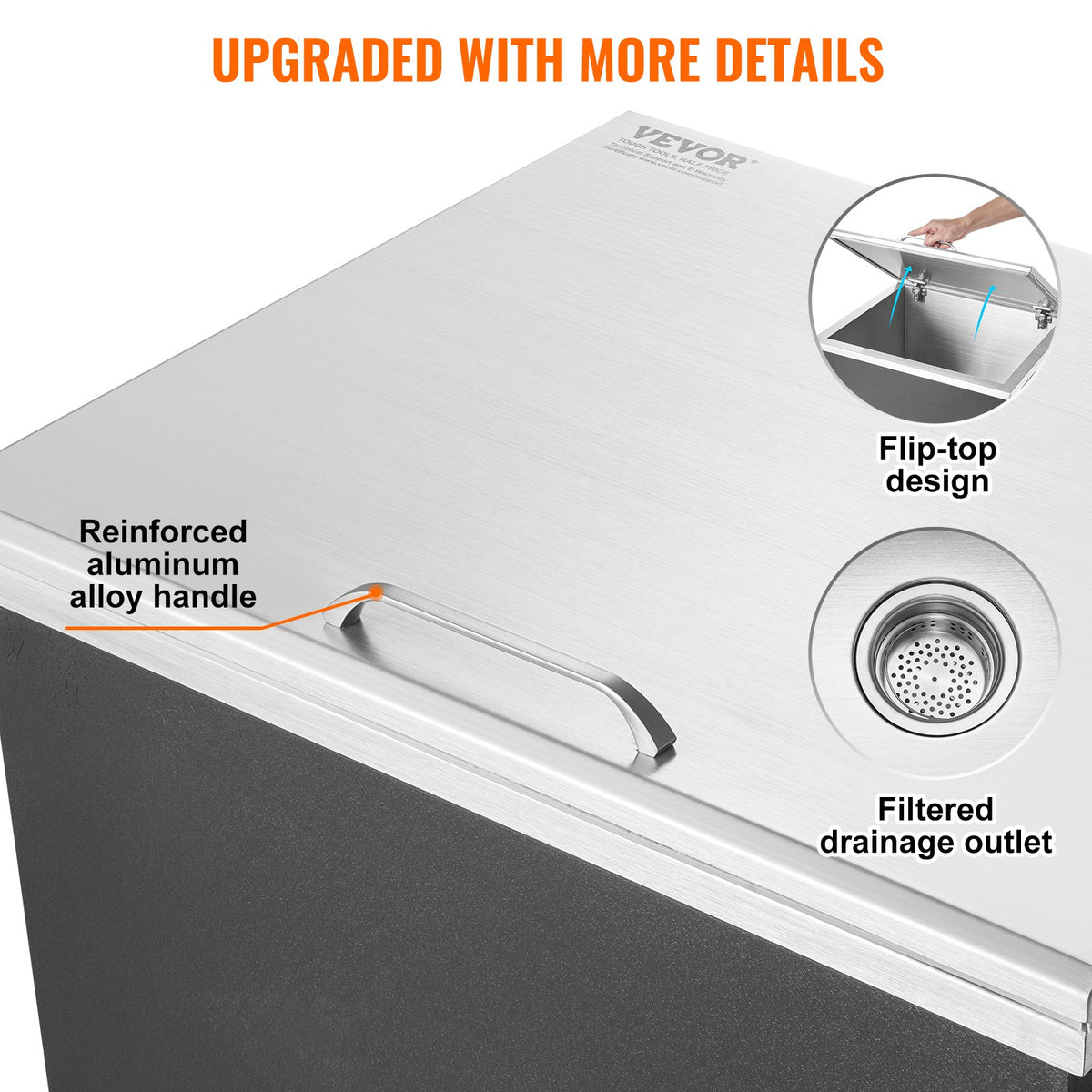 Drop in Ice Chest, 28"L x 16"W x 17"H Stainless Steel Ice Cooler, Commercial Ice Bin with Hinged Cover, 40 qt V952-QRSCBCFG28LXBJ5RTV0