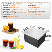 Drop in Ice Chest, 28"L x 16"W x 17"H Stainless Steel Ice Cooler, Commercial Ice Bin with Hinged Cover, 40 qt V952-QRSCBCFG28LXBJ5RTV0