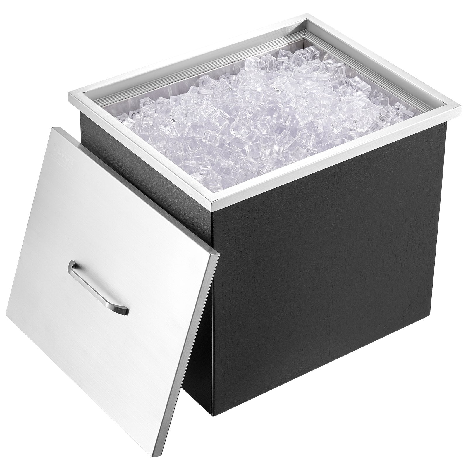Drop in Ice Chest, 21"L x 17"W x 18"H Stainless Steel Ice Cooler, Commercial Ice Bin with Cover, 40 qt V952-QRSCBCGG21LXE233EV0